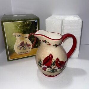 Chesapeake Bay LTD Red Cardinal Large Christmas Ceramic Pitcher Creamer‎ Gifts
